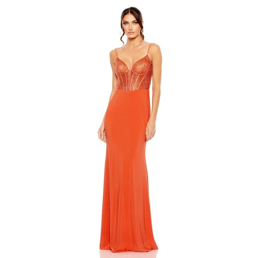 Mac Duggal 50709 Orange Embellished Corset Bodice Evening Gown Dress Size 4